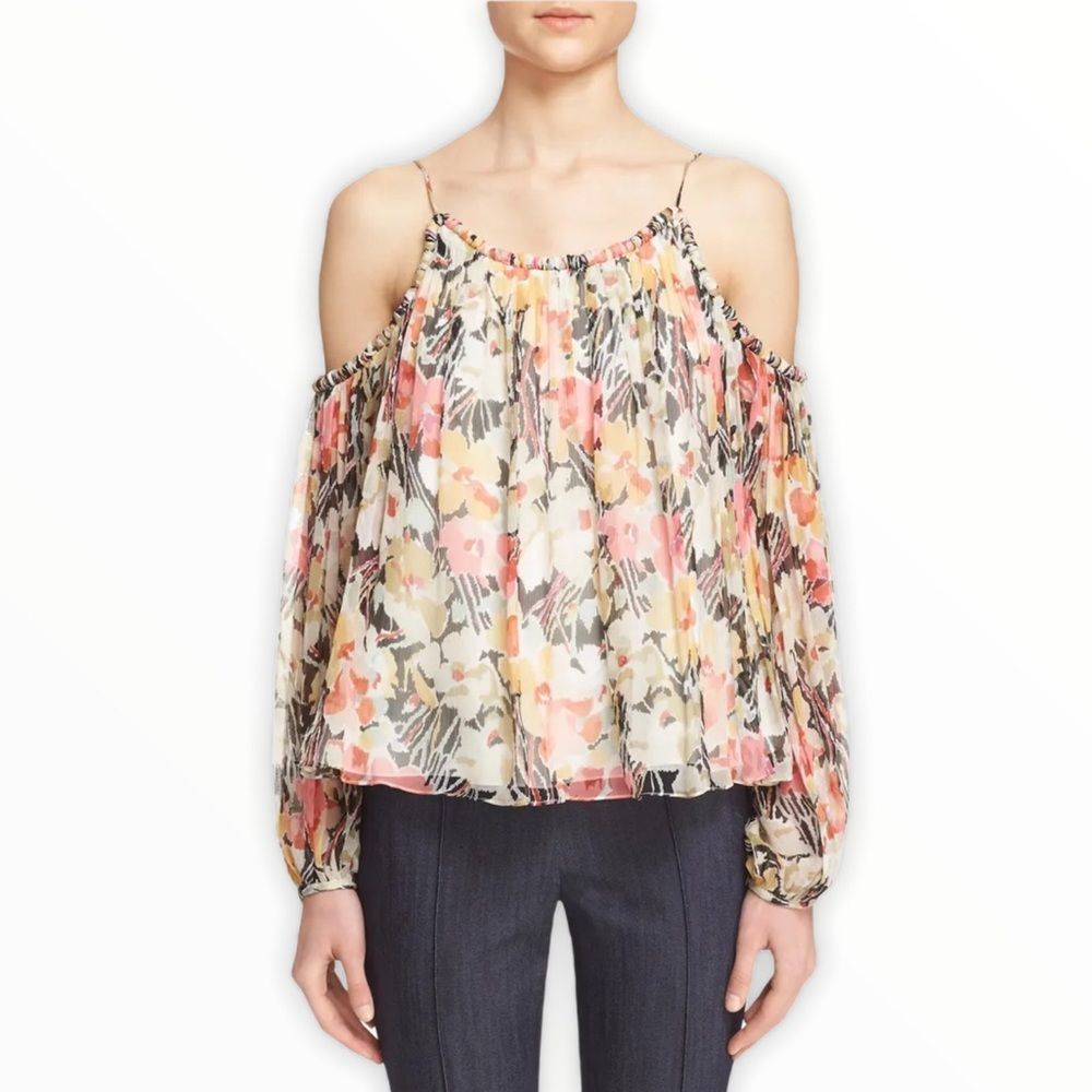 Elizabeth & James Maylin Silk Cold Shoulder Floral Blouse size XS